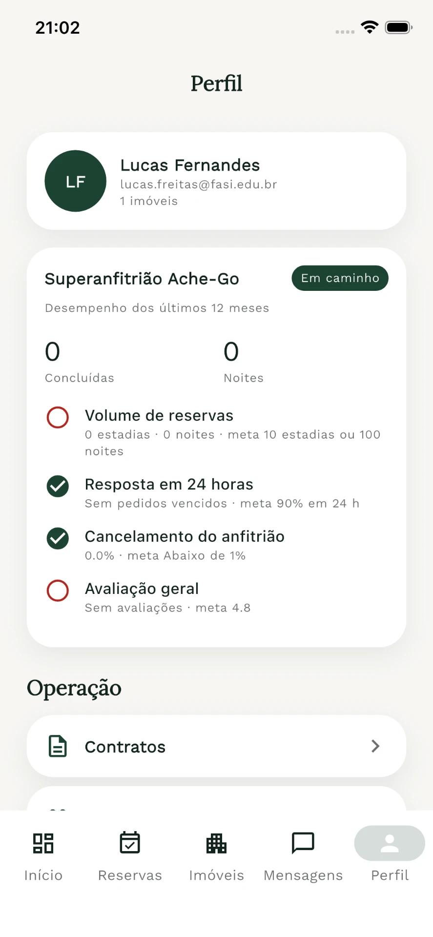 Perfil de usuário no app Ache-Go